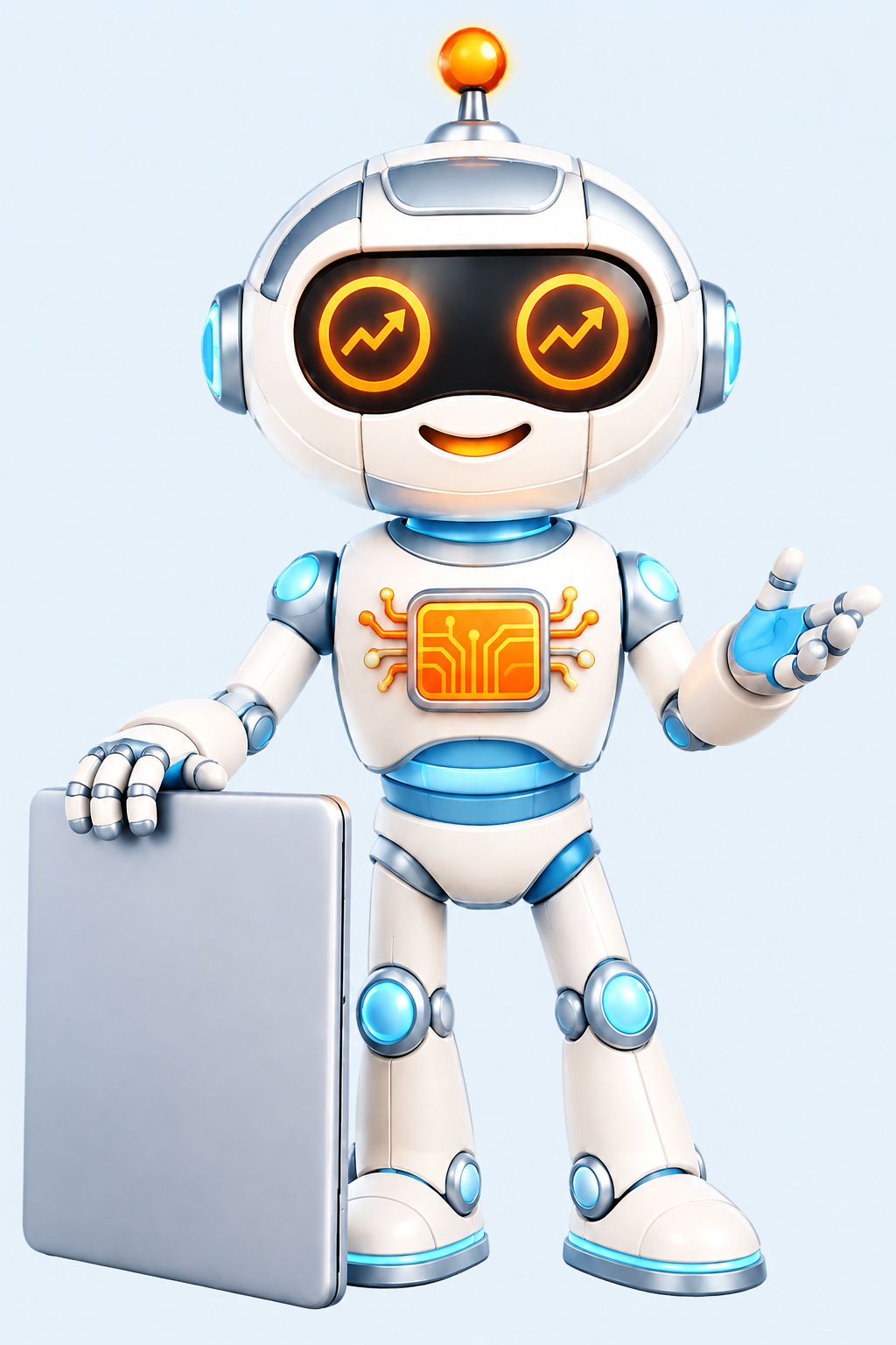 Spot, the friendly BotSpot mascot, holding a laptop and welcoming you